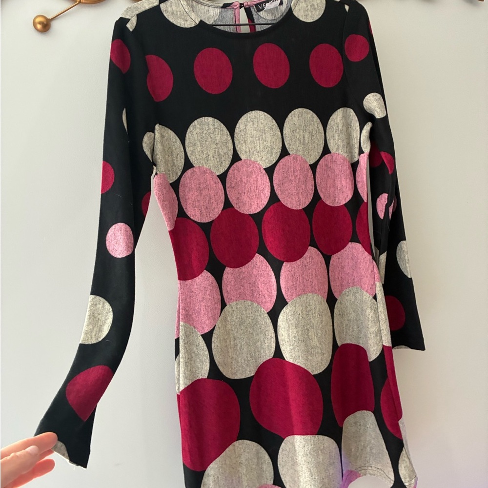 VENUS Sz S  Black and Pink and grey  Polka Dot sweater Dress